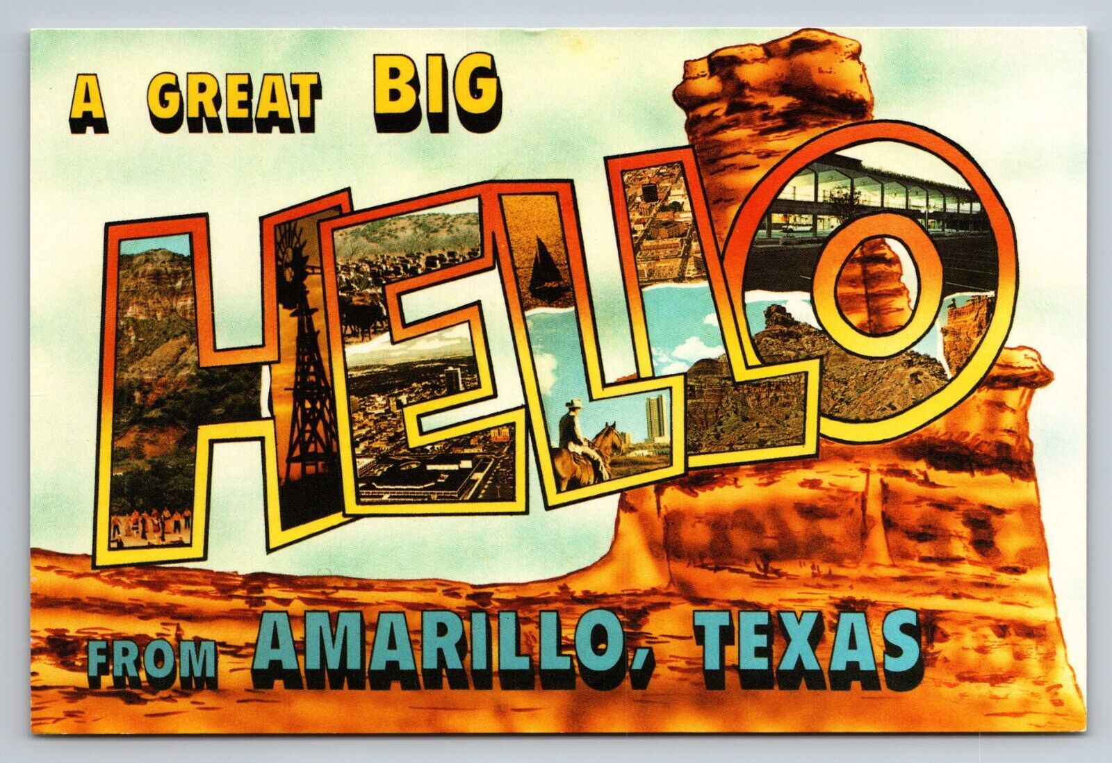 A Great Big Hello From Amarillo Texas Vintage Unposted Postcard