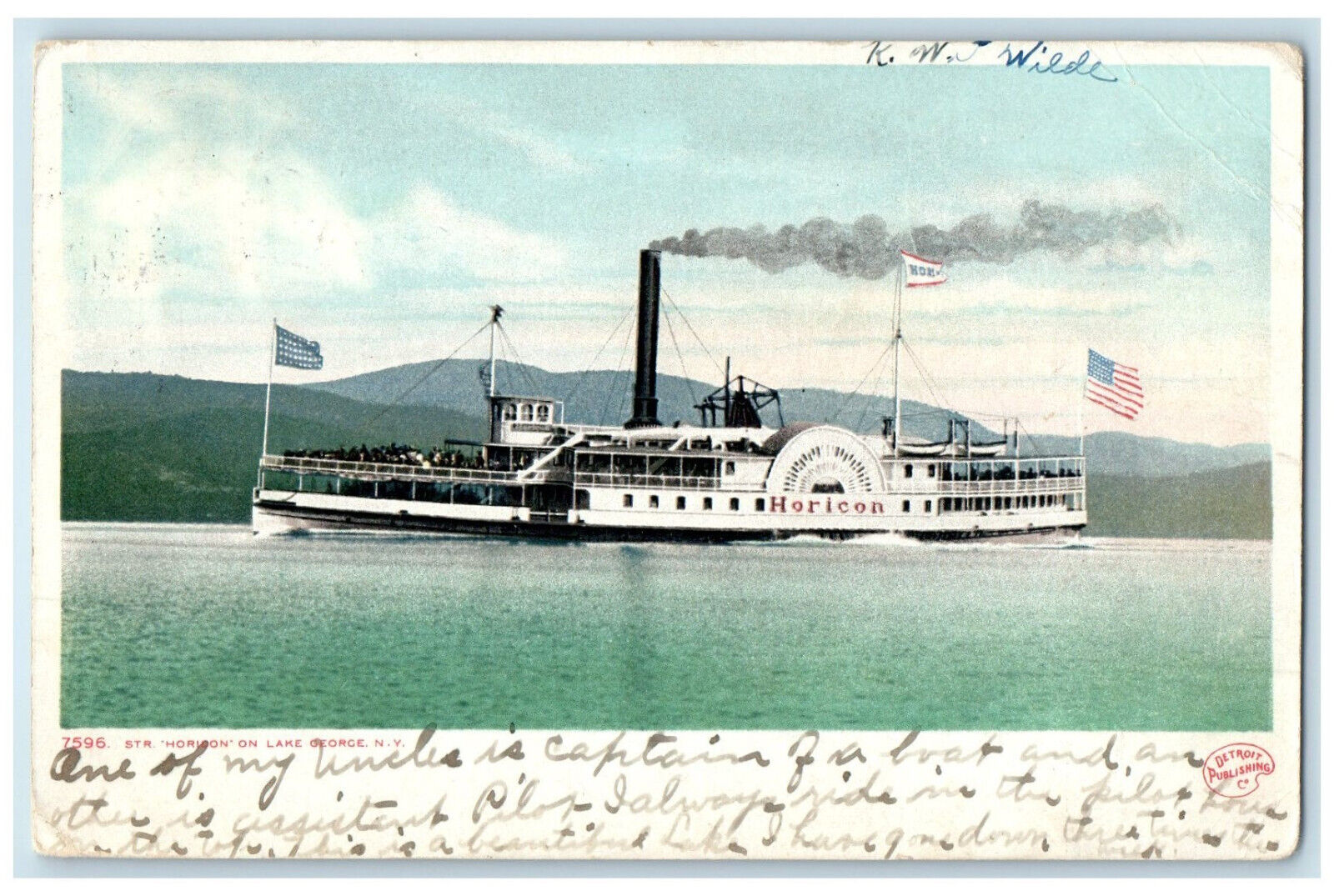 1909 Steamer Horizon on Lake George New York Posted Antique Phostint Postcard