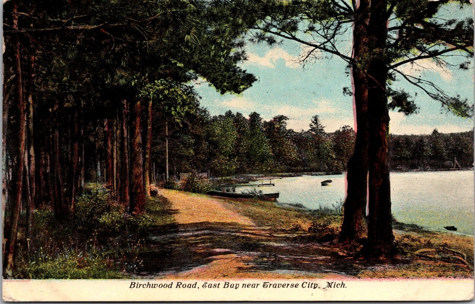 Traverse City Michigan Birchwood Road near East Bay Vintage Postcard