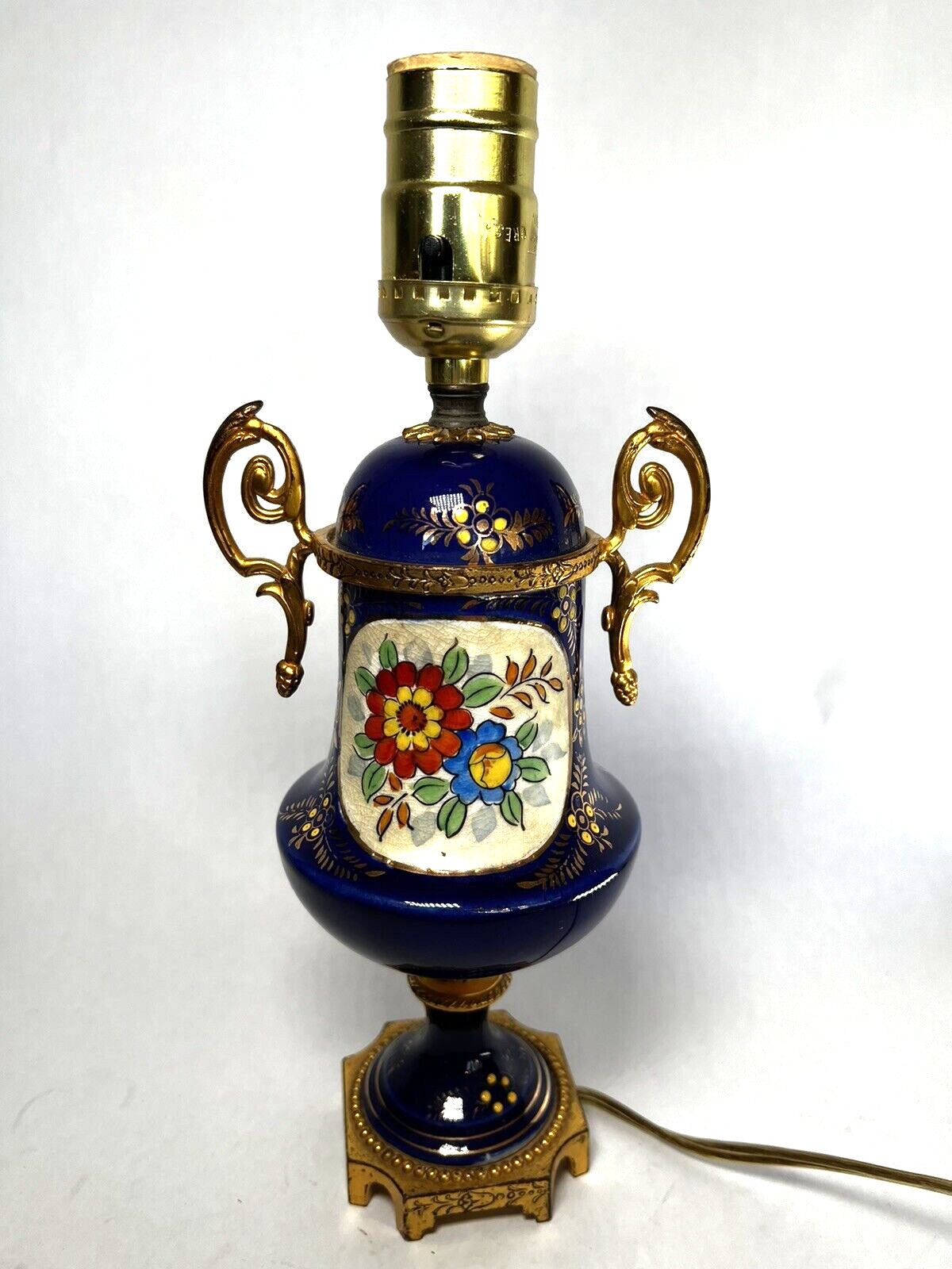 1930s Blue Porcelain Urn Lamp 11\