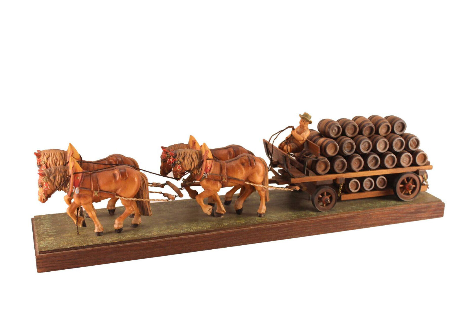 Vtg Anri Carved Painted Wood Beer Wagon Truck w/ Horses Anton Fischer Sculpture