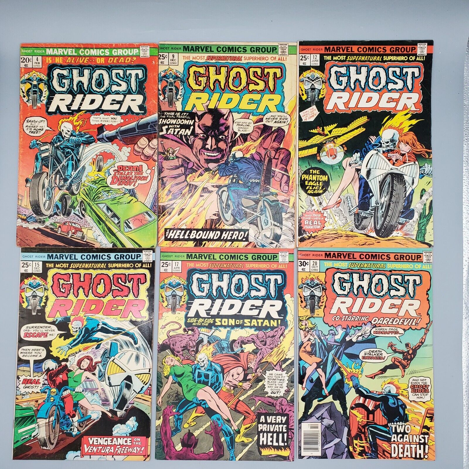 Ghost Rider Marvel Comics Lot 1974-1976 Bronze Age No. 4, 9, 12, 15, 17, 20