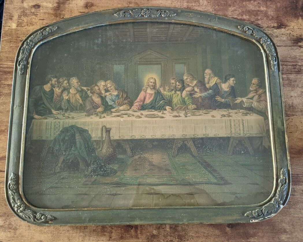 Antique ornately Framed Brunozetti \'Last Supper\' Chromolithograph 18\