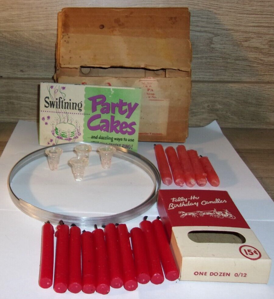 Vintage Swift\'ning Party Cakes w/Gala Candle Ring & Tally-Ho Candles Swift