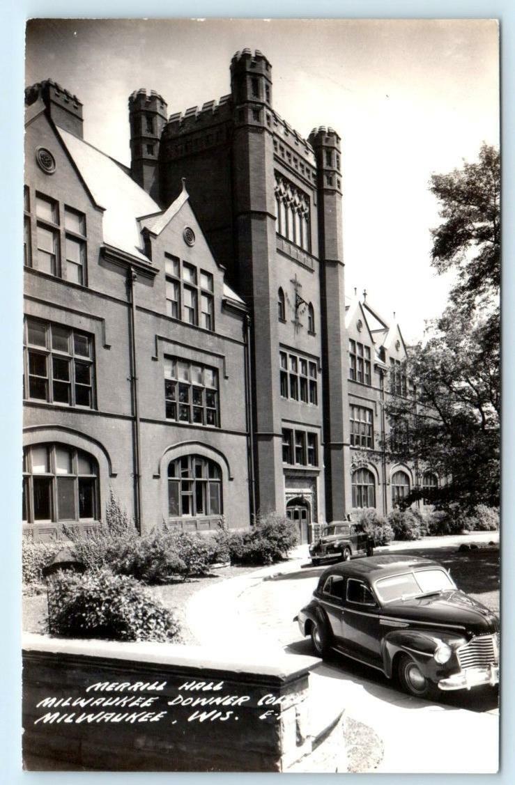 RPPC  MILWAUKEE DOWNER COLLEGE, Wisconsin WI ~ Merrill Hall c1940s Postcard