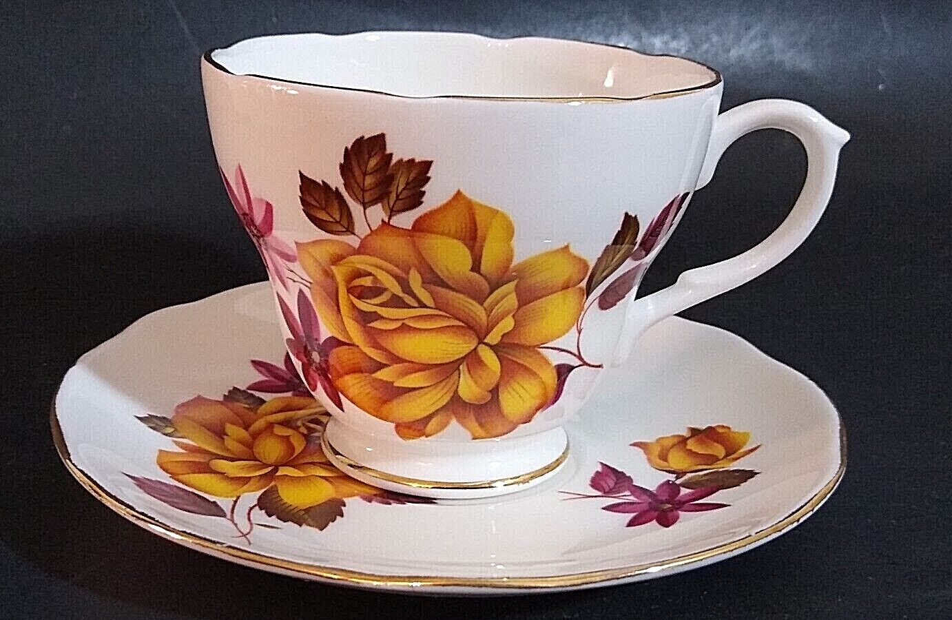Duchess Autumn colored roses bone china teacup & saucer