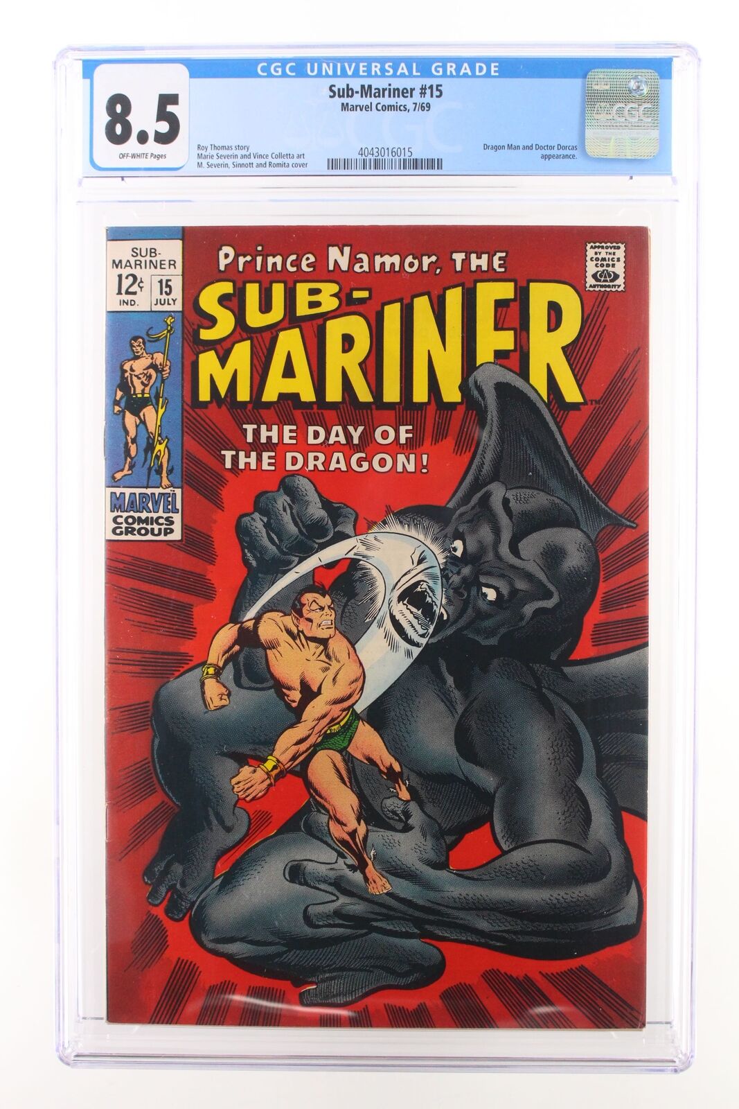 Sub-Mariner #15 - Marvel Comics 1969 CGC 8.5 Dragon Man and Doctor Dorcas appear