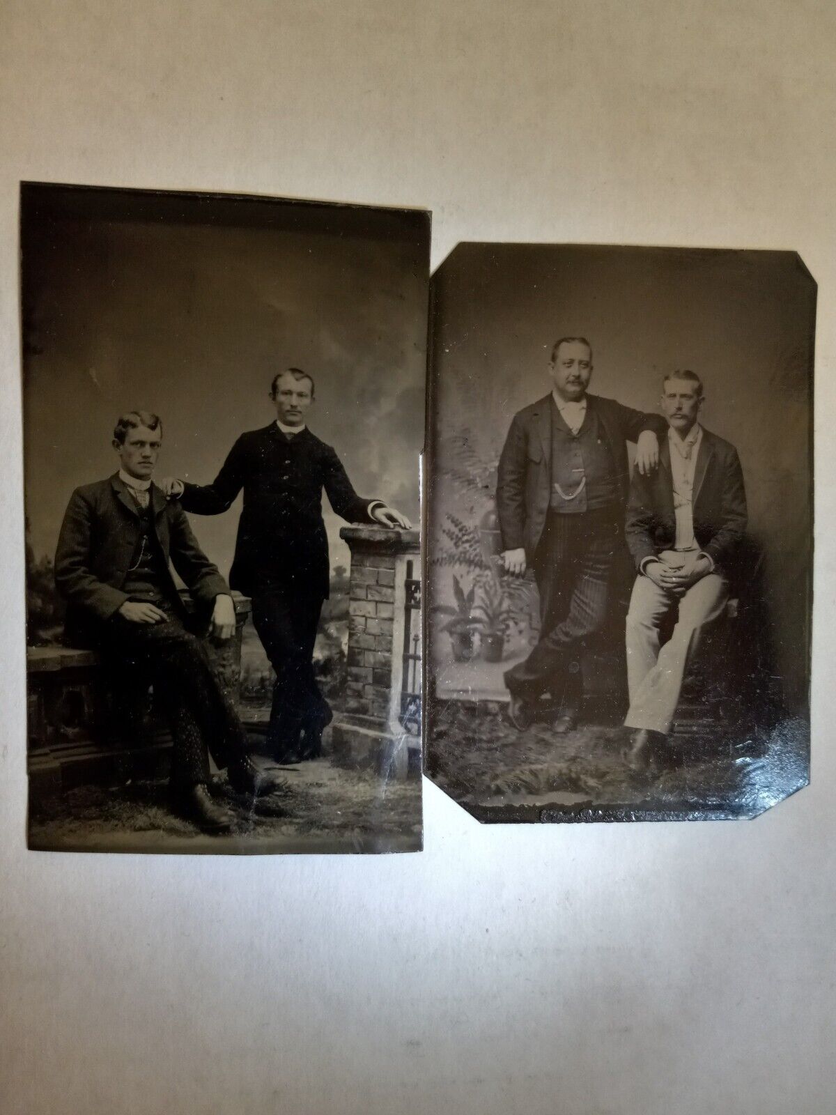 2 x SHARP SMOOTH FULL VIEW  TINTYPES  HANDSOME MEN TOUCHING