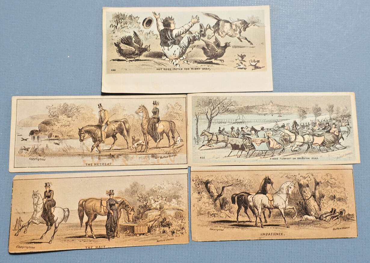 (5) Bufford, Boston 1880\'s VICTORIAN TRADE CARDS-Horses,Dogs,Carriages,Hunting-C