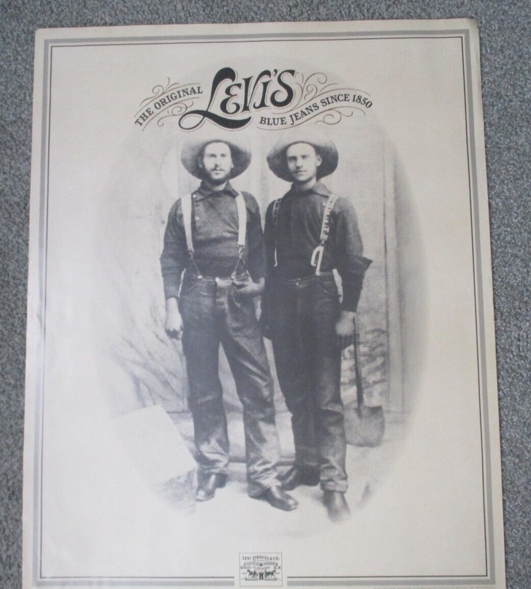 Vintage Original 1983 LEVIs Blue Jeans Cowboy Miners Western Poster 24