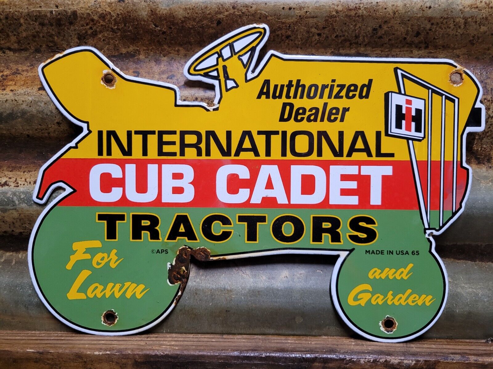 VINTAGE 1965 INTERNATIONAL HARVESTER PORCELAIN SIGN CUB CADET TRACTOR FARMING