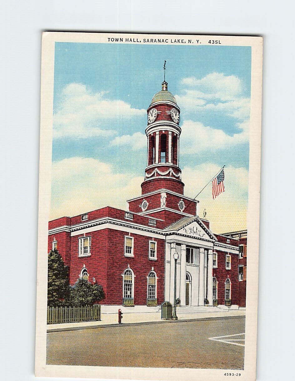 Postcard Town Hall, Saranac Lake, New York