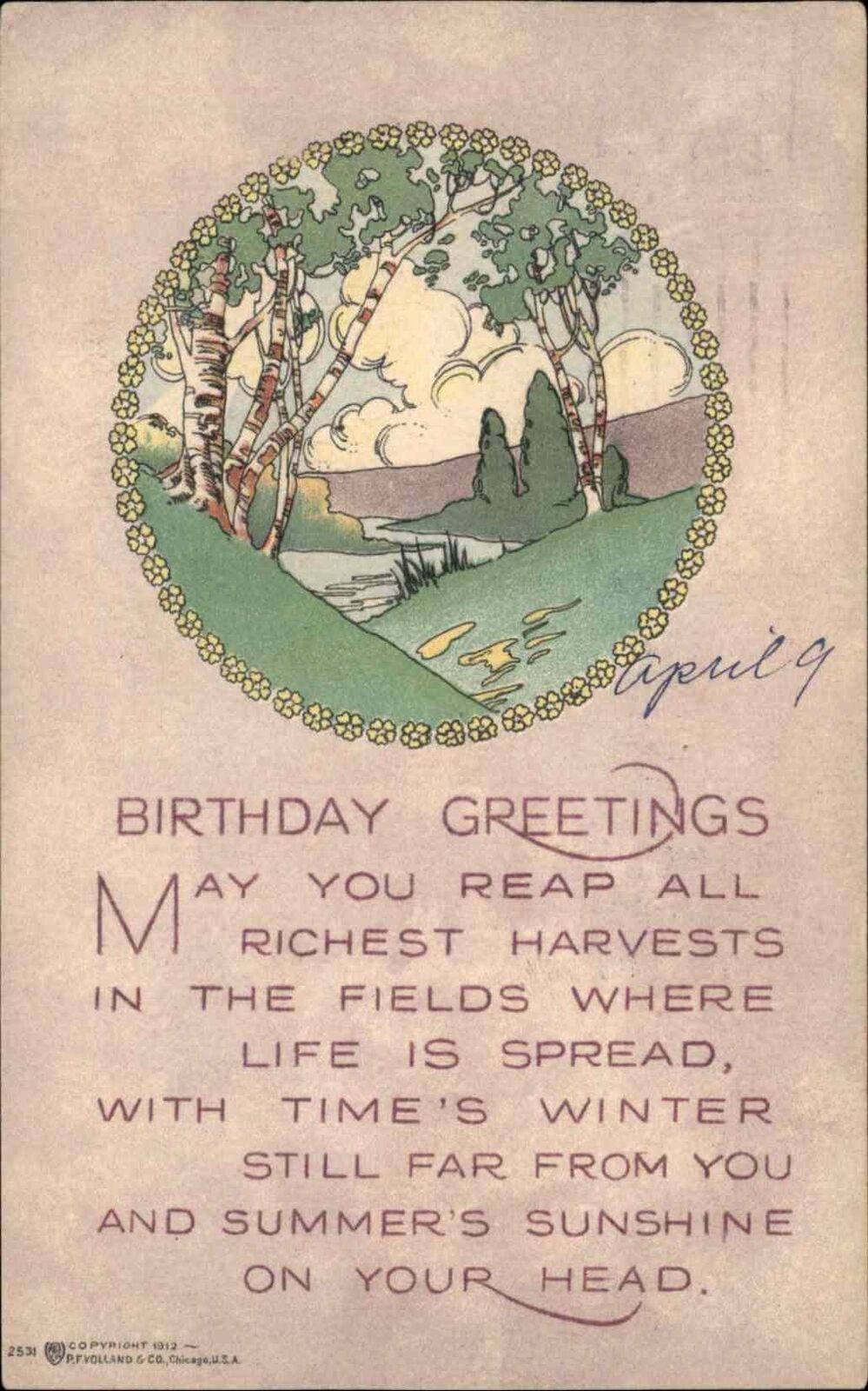 Birthday Arts & Crafts PF Volland Verse #2531 c1915 Postcard