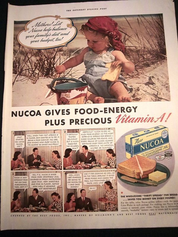 1939 NUCOA BUTTER Baby Red Bandana Sand Bucket Ad