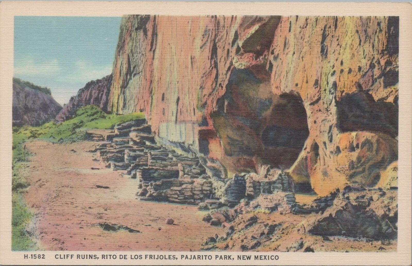 Postcard Cliff Ruins Rito de Los Frijoles Pajarito Park NM 