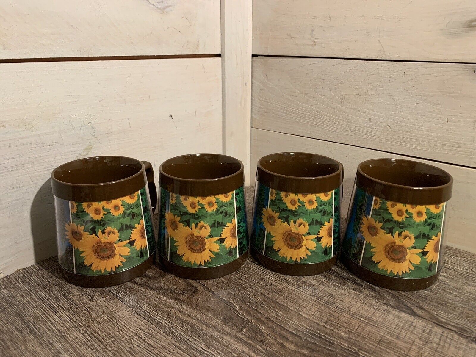 Vtg Thermo Serve Cup Mug  Sunflowers  Insulated Lot 4 Cups Mugs Coffee