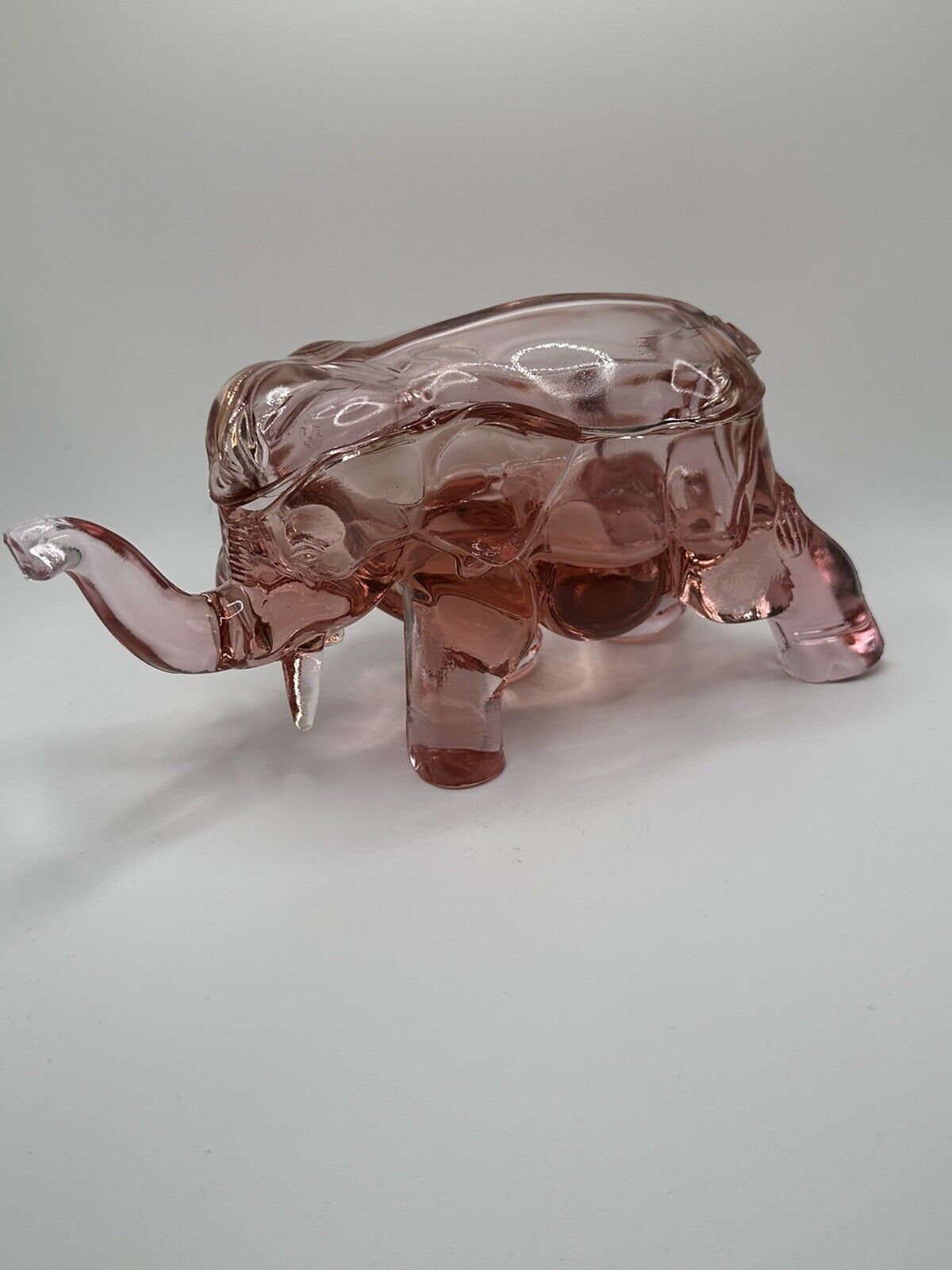 Co-Operative Flint Antique Pink Depression Glass Elephant Container Smooth Back