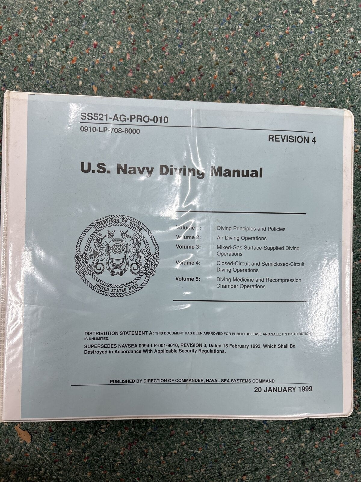U.S.Navy Diving Manual Diving And Principles Volume 1-5 In A Binder 1999