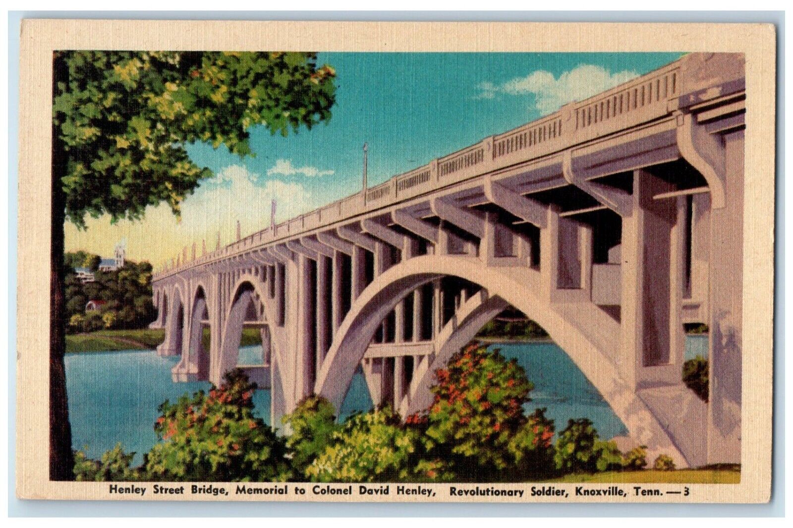 c1940 Henley Street Bridge Memorial Colonel David Knoxville Tennessee Postcard