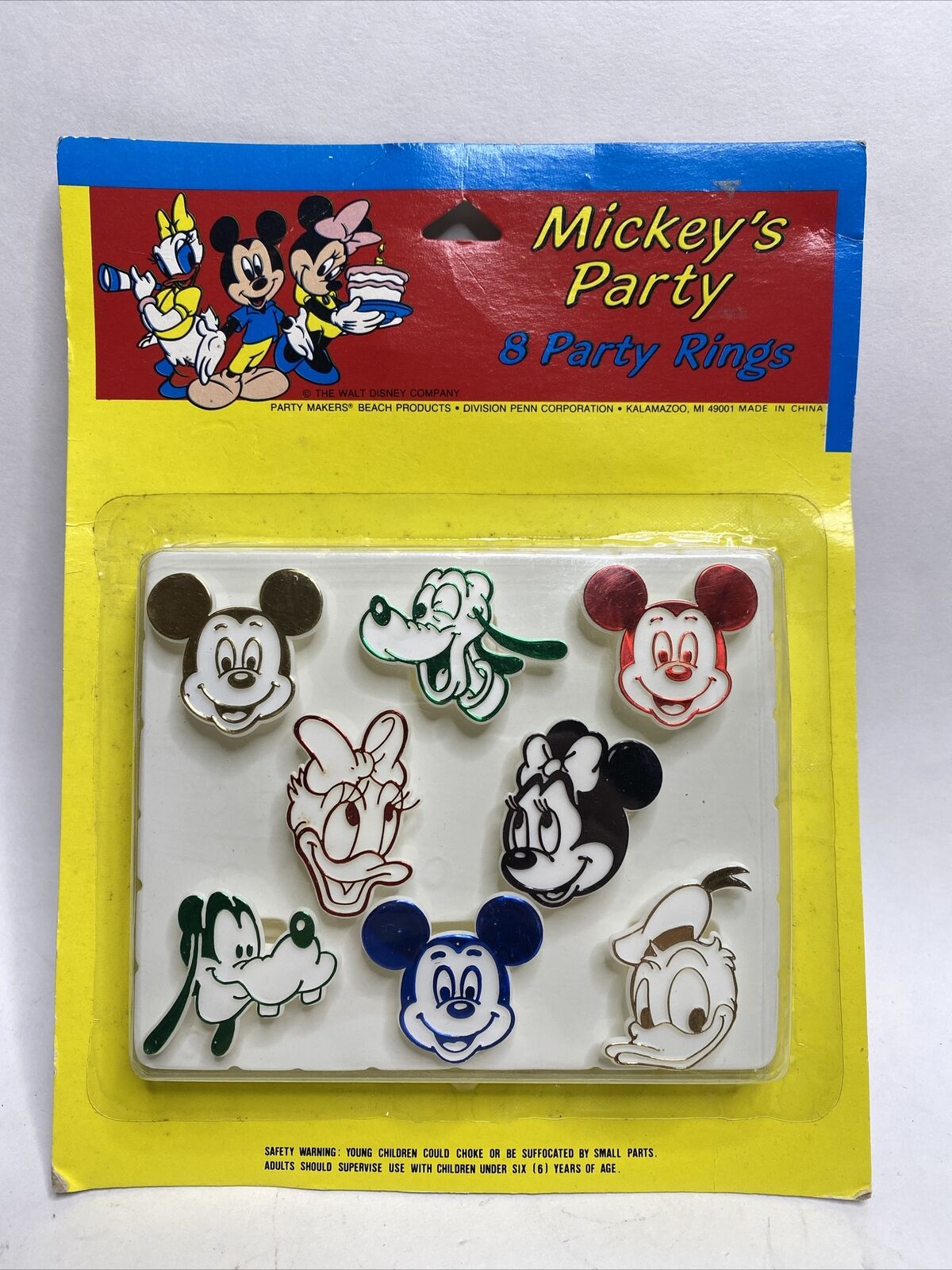 Disney Vtg Micky\'s Party 8 Party Rings - Mickey Mouse Minnie Donald Goofy