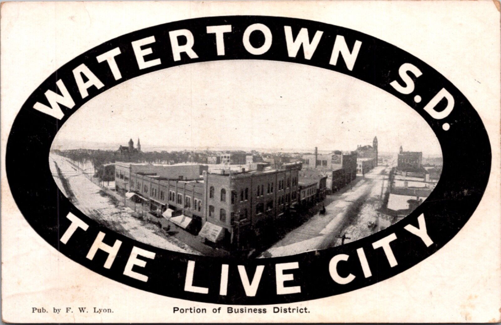 Postcard Portion of the Business District in Watertown, South Dakota