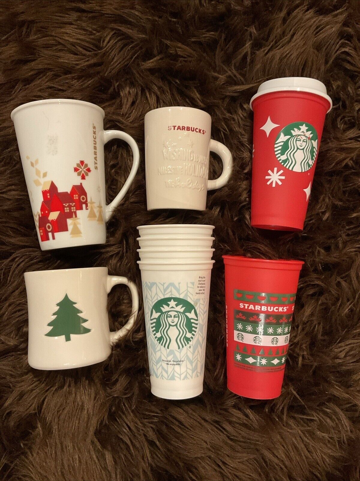 Lot of 9 Ceramic & Plastic Starbucks Mugs & Tumblers Christmas Travel