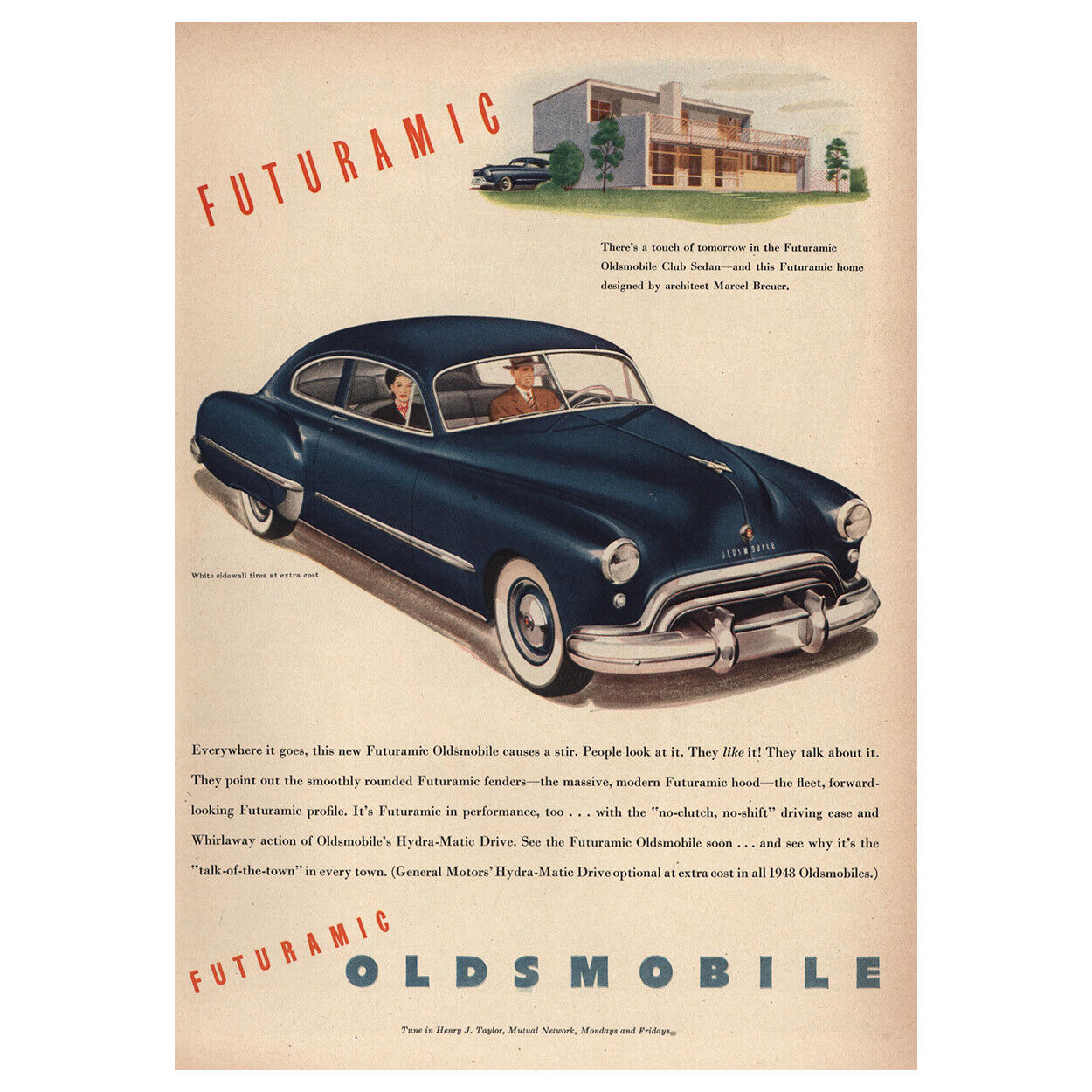 1948 Oldsmobile Club Sedan: Futuramic Marcel Breuer Vintage Print Ad