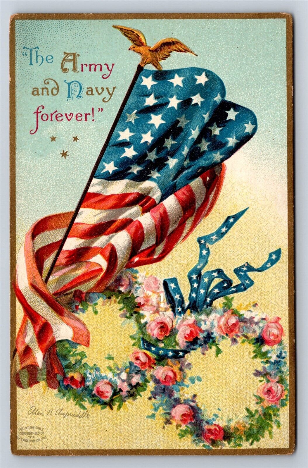 Postcard Patriotic Memorial Day Army & Navy Forever Flag Clapsaddle c1910s AD26