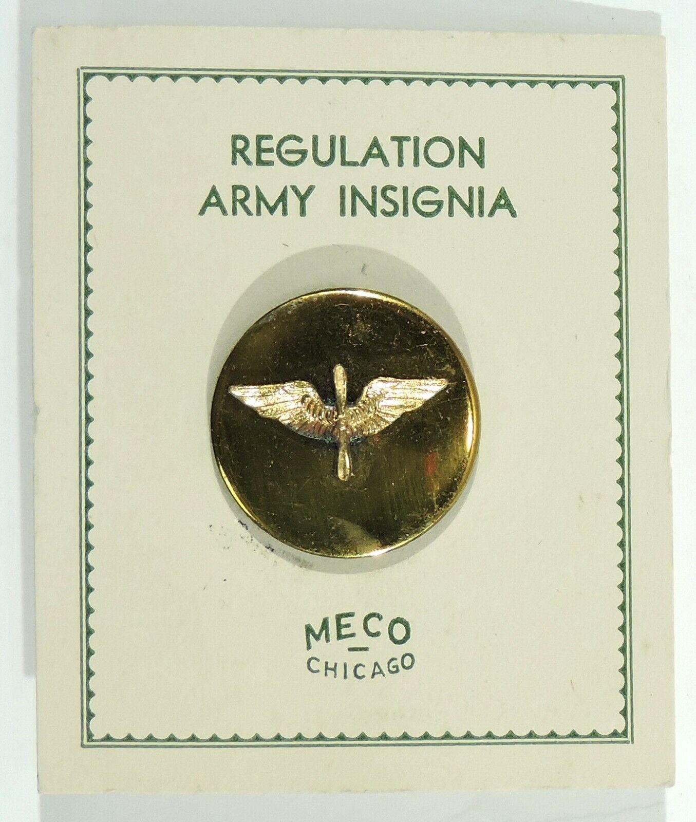 WWII US Army Air Forces AAF Enlisted Collar Insignia on Original Card, Meco