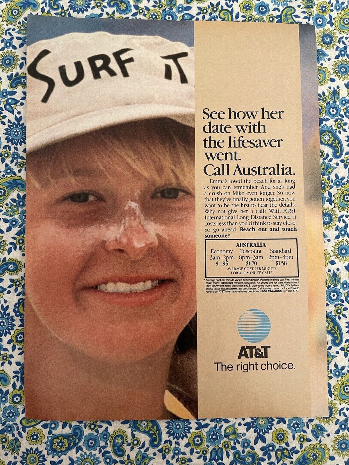 Vintage 1987 AT & T  Long Distance Telephone Print Ad Call Australia