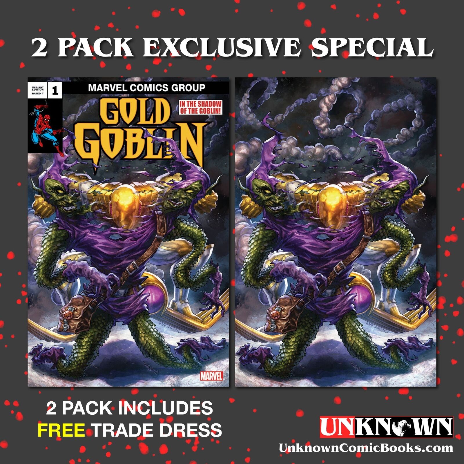 2 PACK **FREE TRADE DRESS** GOLD GOBLIN #1 UNKNOWN COMICS ALAN QUAH EXCLUSIVE VA