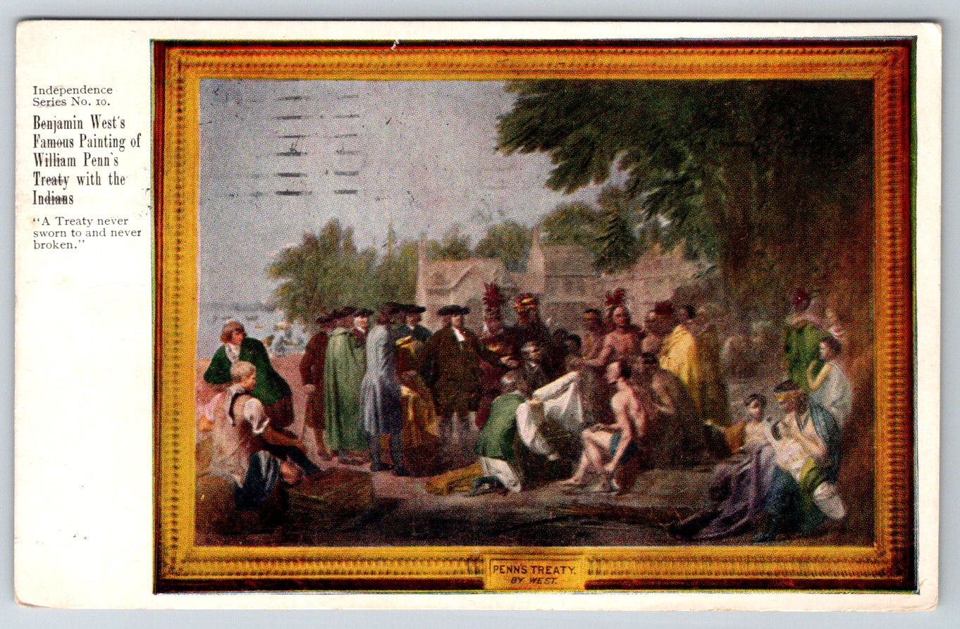 c1910s Benjamin West Painting William Penn Treaty with Indians Antique Postcard