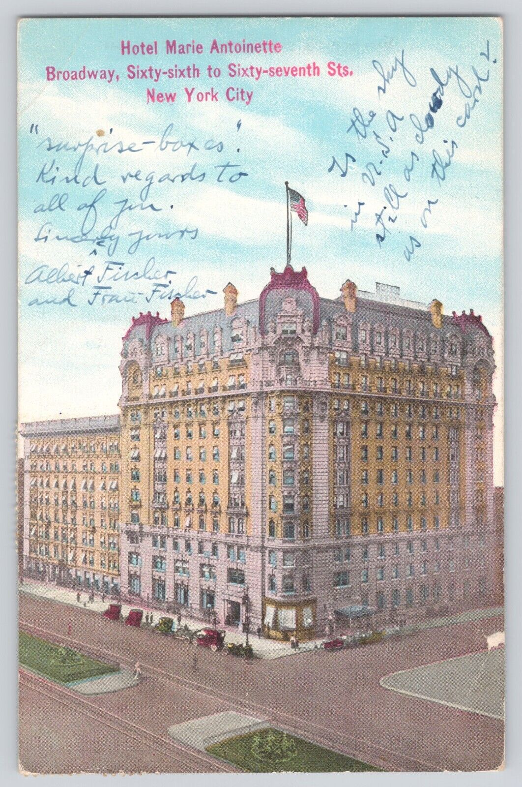 Postcard New York City Hotel Marie Antoinette Broadway German Stamps Vintage