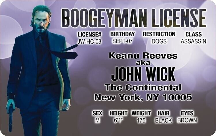 JOHN WICK (KEANU REEVES) BOOGEYMAN LAMINATED LICENSE TRADING CARD
