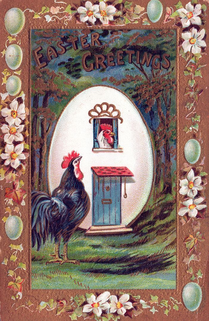 EASTER - Chickens At Egg House Easter Greetings Postcard - 1910