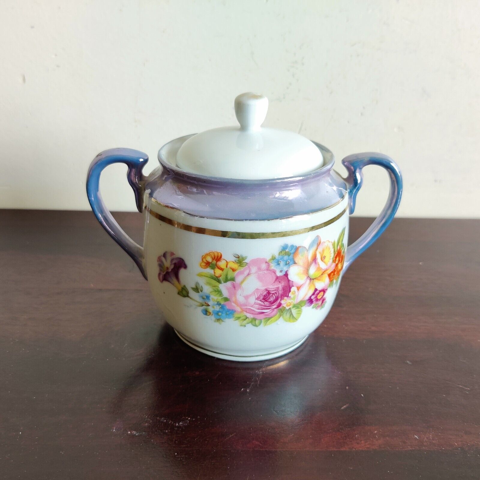 1930s Vintage IC Mark Flower Painted Porcelain Pot Decorative Props Japan C165