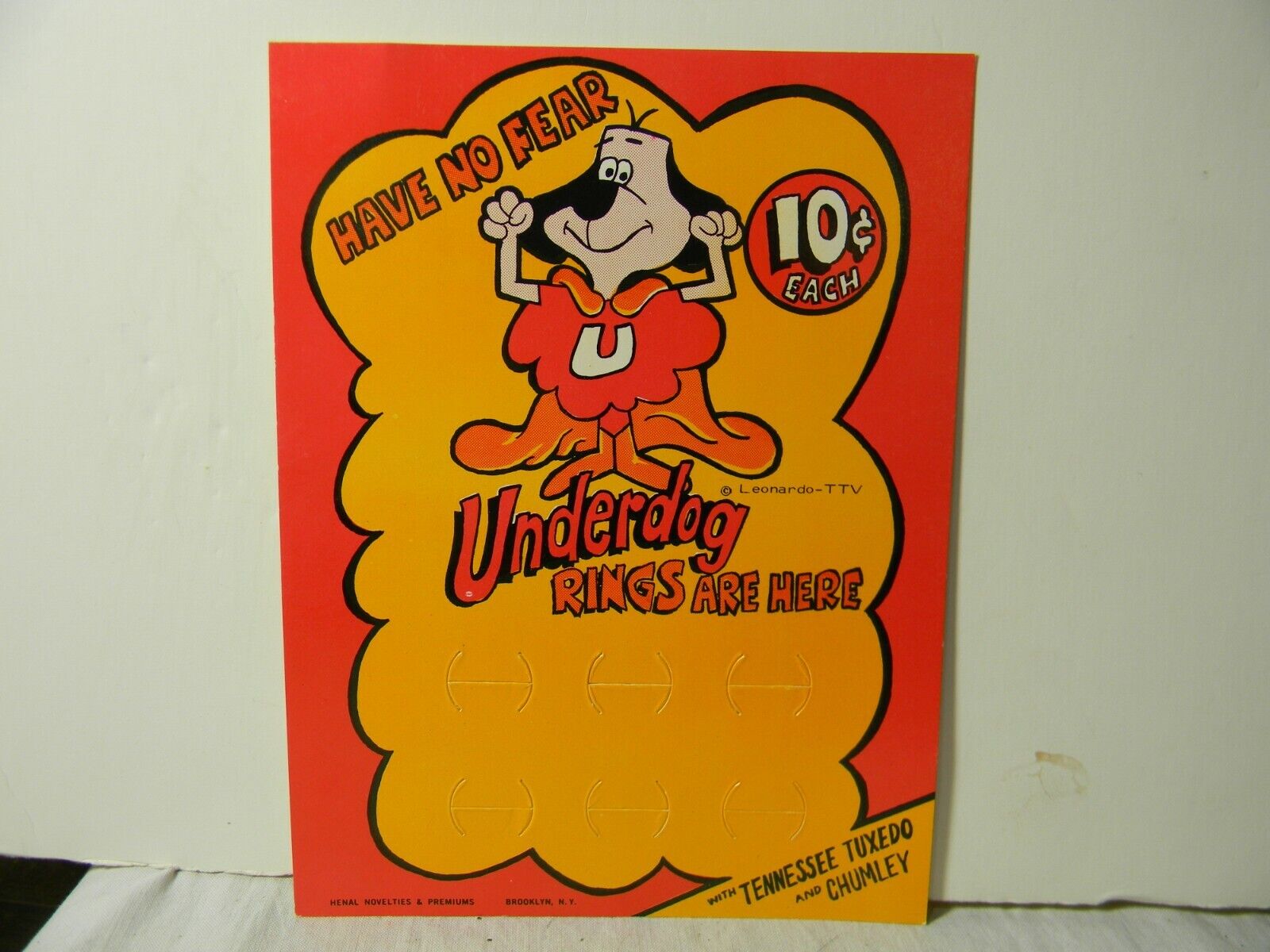 1960'S UNDERDOG RINGS ARE HERE CHARM RING GUMBALL VENDING MACHINE CARD MINT