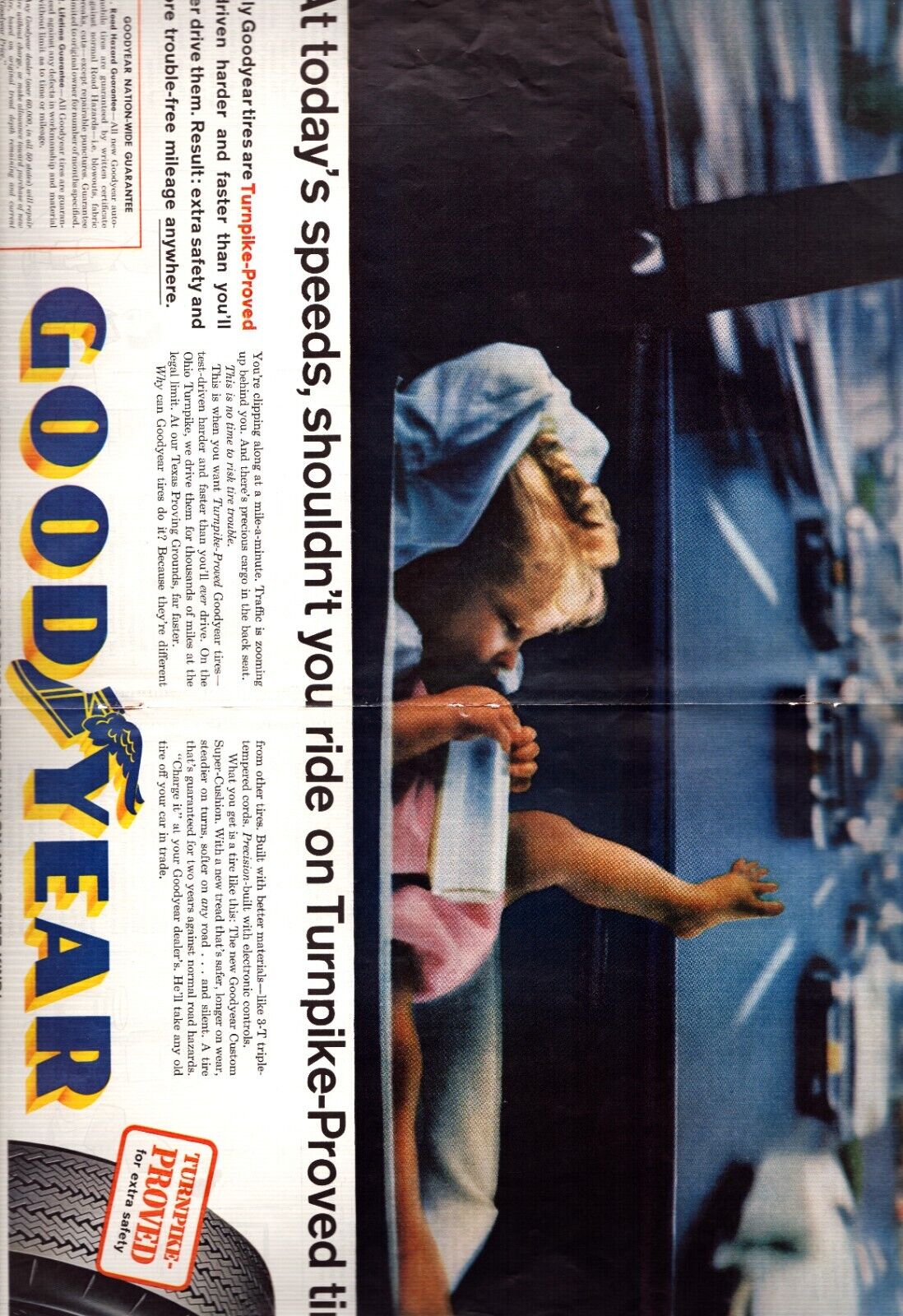 Vintage Print Ad 1961 Goodyear Tires Centerfold 2-Page Spread