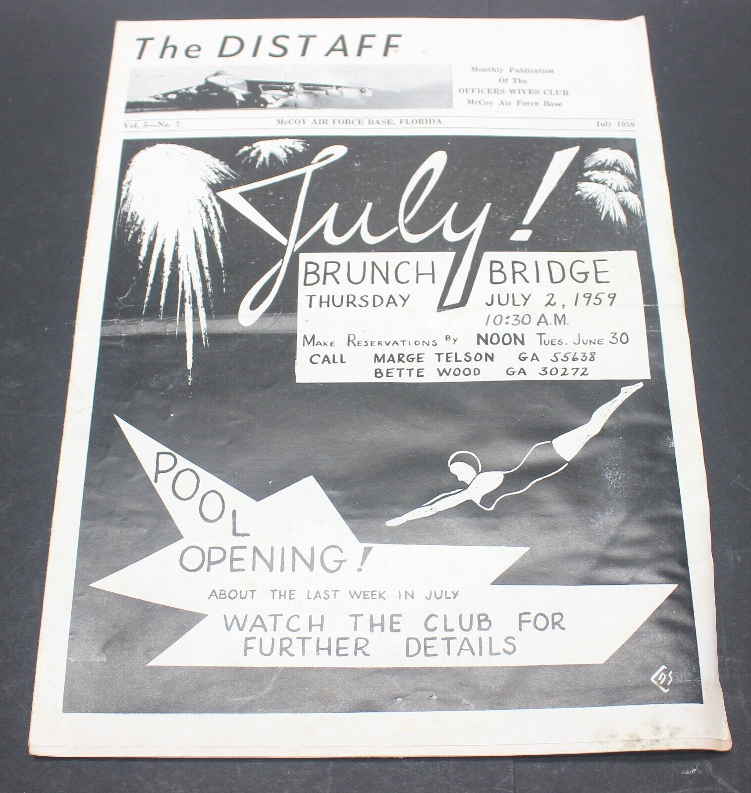 The Distaff McCoy Air Force Base Orlando FL Wives Club Newsletter July 1959