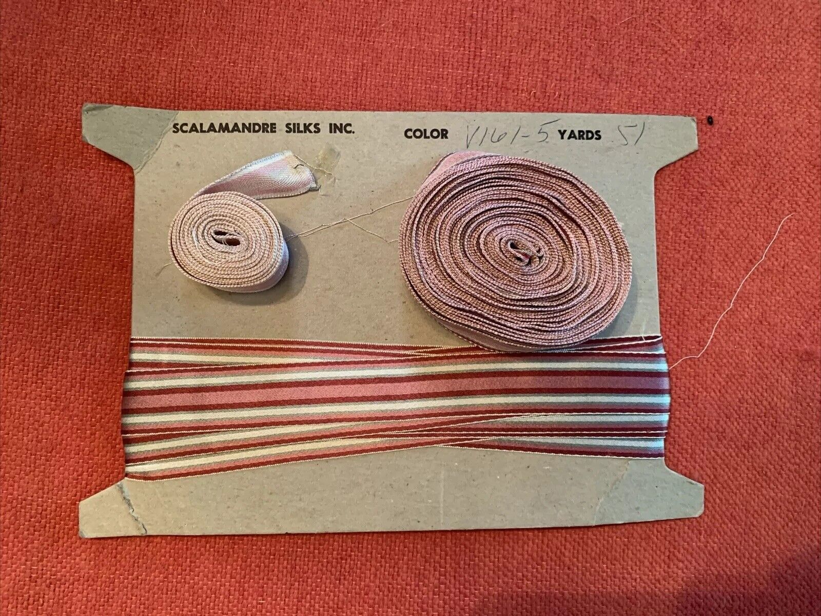 Lot (3) SCALAMANDRE DESIGNER SILK Flat Pink Green  TRIM Ribbon 1” Wide Assorted