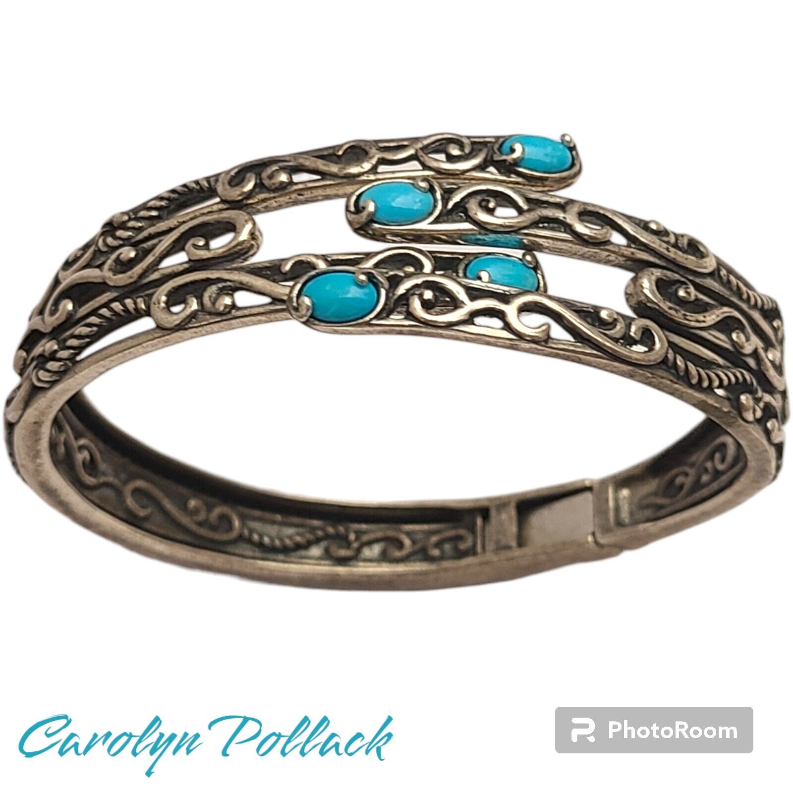 Carolyn Pollack sterling Silver 925 Turquoise southwestern Ornate Hinge bracelet
