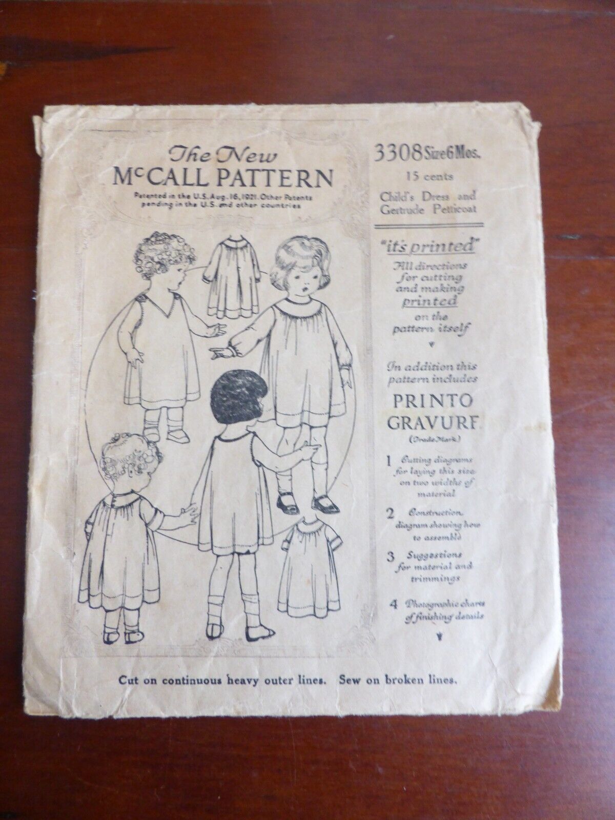 1921 MCCALLS PATTERN #3308 SIZE 6 MONTHS DRESS & PETTICOAT ORG ENVELOPE