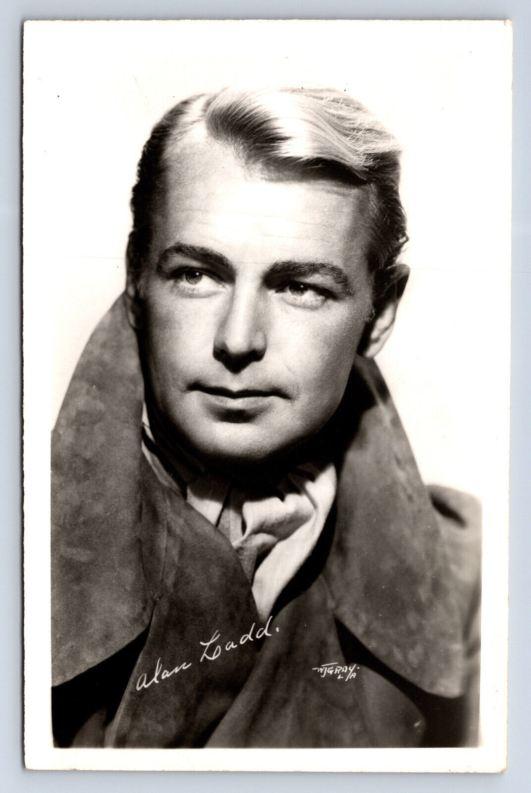 Vintage RPPC Alan Ladd Actor Real Photo Postcard WJ Gray Publicity Promo R3