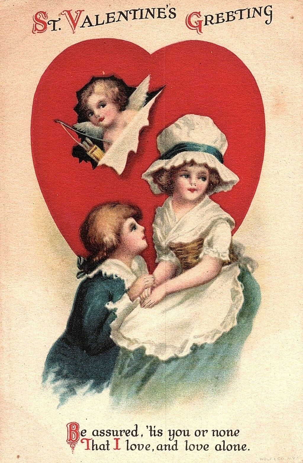 C.1910 Cupid in Heart St. Valentine\'s Greeting Victorian Postcard P9