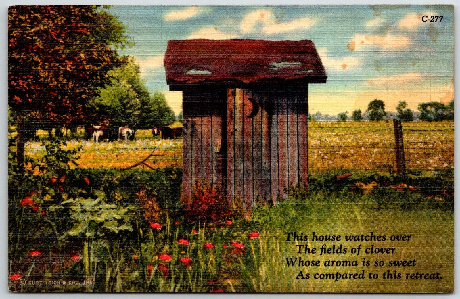 VINTAGE POST CARD OUTHOUSE POEM meadow country unposted