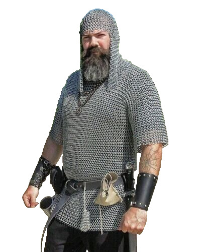 AN ALUMINIUM BUTTED CHAIN MAIL SHIRT WITH HAUBERGEON VIKING MEDIEVAL ARMOR LARP