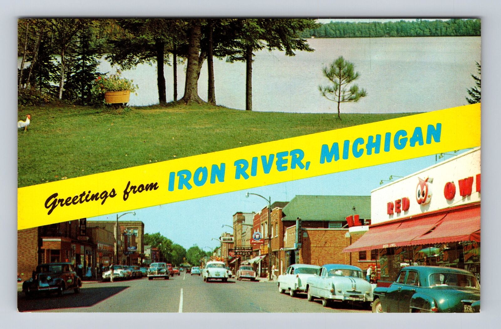 Iron River MI-Michigan, General Banner Greeting, Hagerman Lake Vintage Postcard