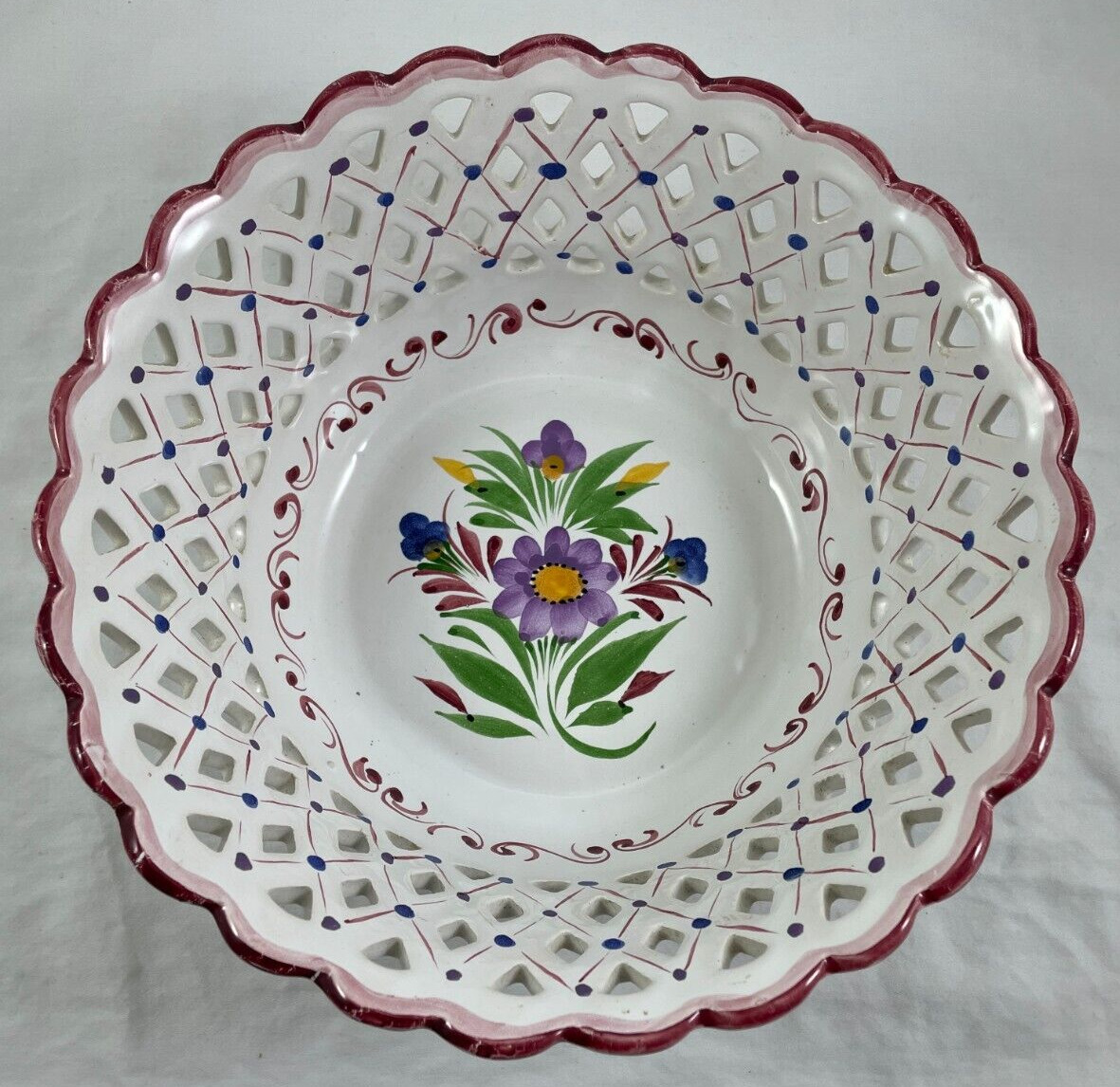 Vintage Hand Painted Floral Bowl Portugal 9.75\