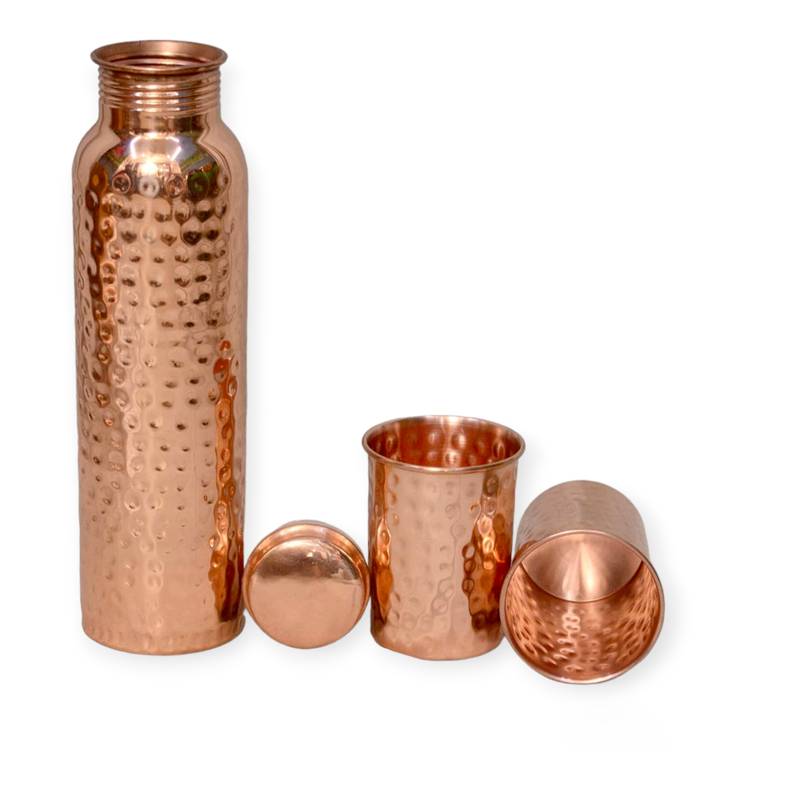 Hammered Copper Water Bottle With 2 Glass For Ayurveda Health Benefits
