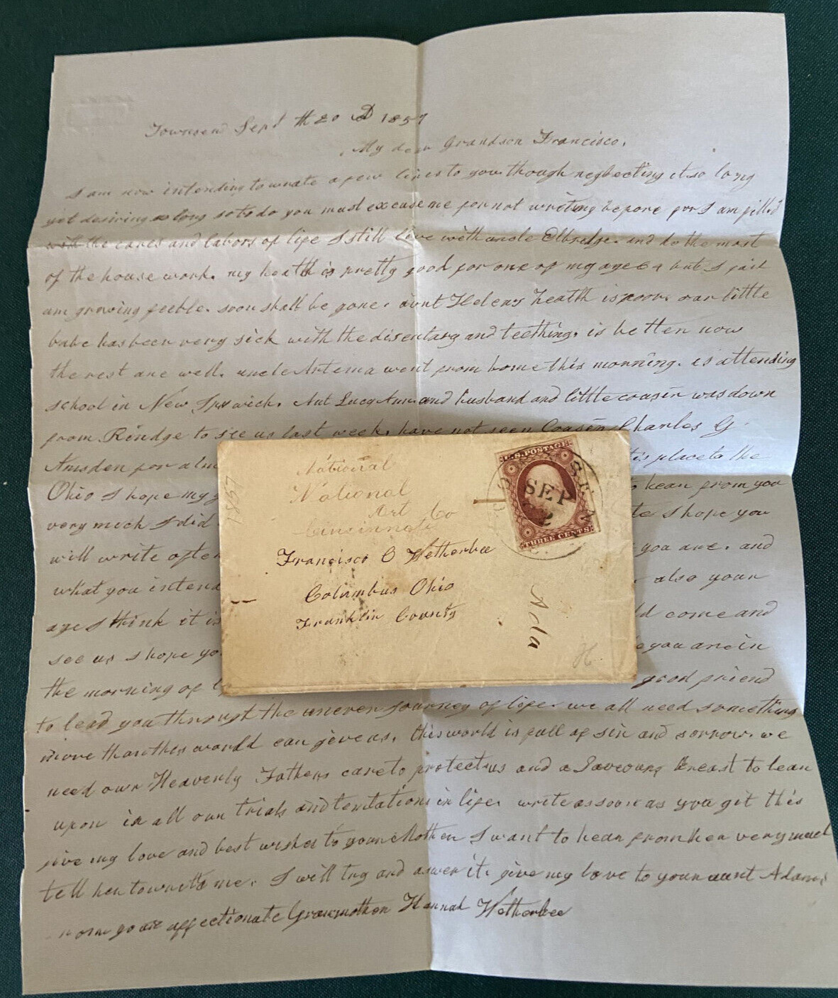Antique 1957 Letter #10 or #11 George Washington 3 Cent Stamp Wetherbee Columbus
